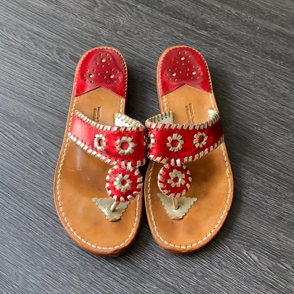 Bonanno Sandals, Red & Gold/Silver Leather, Size 7